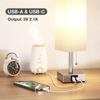 White Small Lamp for Bedroom - 3 Color Temperature 3000K 5000K 4000K Bedside Lamp, Pull Chain Control, USB A and C Charging Ports, Silver Base, for Kids Office Dorm nightstand, Bulb Included
