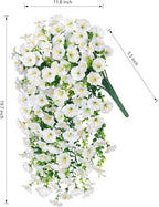 Artificial Faux Hanging Flowers Plants for Outdoor Decor,2 PCS Fake Silk Morning Glory with Eucalyptus UV Resistant Realistic Trailing Vines for Wall Home Porch Patio Balcony Yard Indoor Decor,White