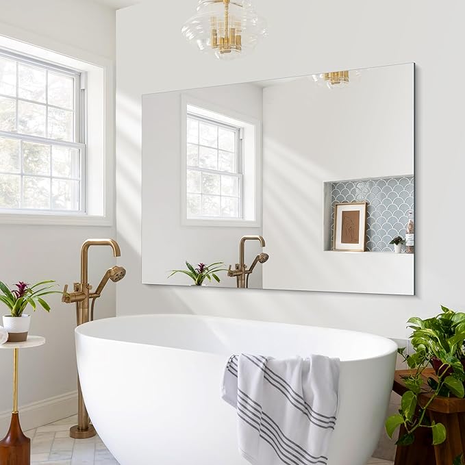 Frameless Rectangle Mirror, 36x48 Inch Large Bathroom Mirrors for Wall Over Sink, Upgraded Shatterproof Vanity Mirror with Polished Edge for Bathroom,Bedroom,Living Room and Entryway