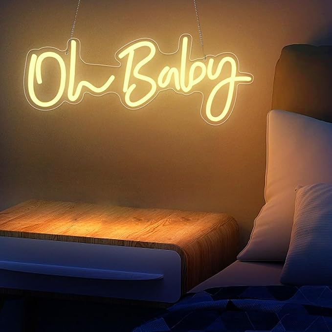 Warm White Oh Baby Letter Neon Sign，USB Powered LED Neon Light with Adjustable Brightness,Light Up Neon Signs for Bedroom Birthday Party Wedding Christmas Halloween Aesthetic