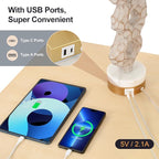 Scenekoy Sculptural Table Lamp Set of 2 for Bedroom, 26” Farmhouse Bedside Lamps for Living Room, Rustic Linen Shade Night Stand Lamp Marble Base with USB Ports for Home Decor (E26 Bulbs Included)