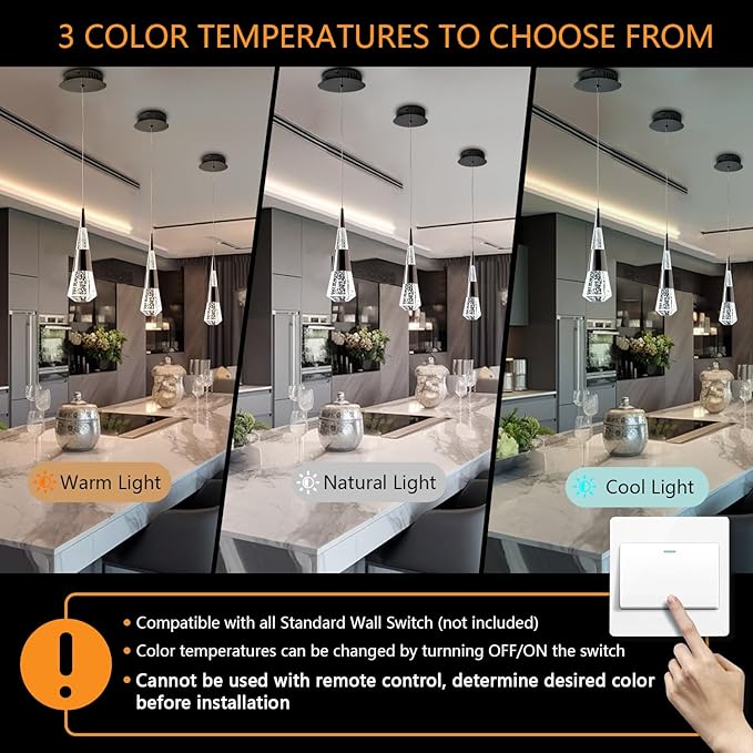 Pendant Lights Kitchen Island Black,3-Pack Led Penant Lights for Kitchen Island, Modern Led Pendant Light Fixture for Dining Room Over Table,Bathroom Pendant Light Fixtures Ceiling Hanging