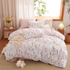 Floral Comforter Set Twin Size - 2 Pieces Pink White Floral Comforter Bedding Sets Reversible Pattern,Twin Back to School Comforter with Flowers Patterned and 1 Pillowcase