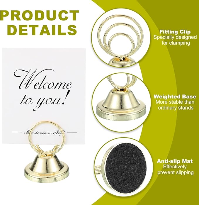 PATIKIL 12 Pack 1.57 Inch Table Number Holders, Weighted Base Place Card Holders Picture Stand Photo Sign Clips for Wedding Reception Restaurants, Black