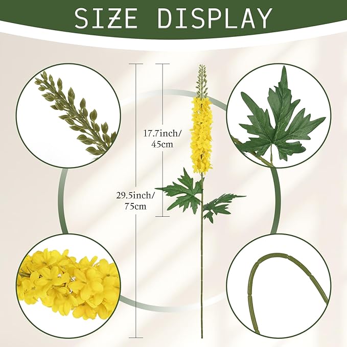 Delphinium Artificial Flowers,6PCS Yellow Faux Flowers 29.5" Realistic Fake Larkspur Silk Flowers with Stems for Tall Vase Wedding Home Garden Decor (Yellow)