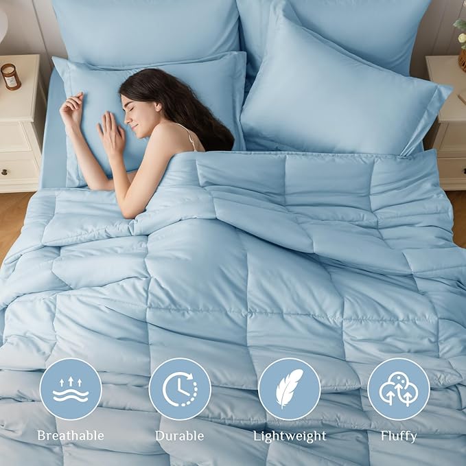 JOLLYVOGUE California King Comforter Set, Ultra-Soft Bed in a Bag Cal King Size 7 Pieces, Oeko-TEX Certified Bedding Set with Down Alternative Comforter, Sheets, Pillowcases & Shams, Lake Blue