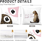 Preppy Pink Leopard Print Lucky 8 Ball Throw Pillow Covers 18x18, Cheetah Room Decor, Funky Y2K Leopard Print Decorative Pillow Covers for Girls Room Dorm Apartment