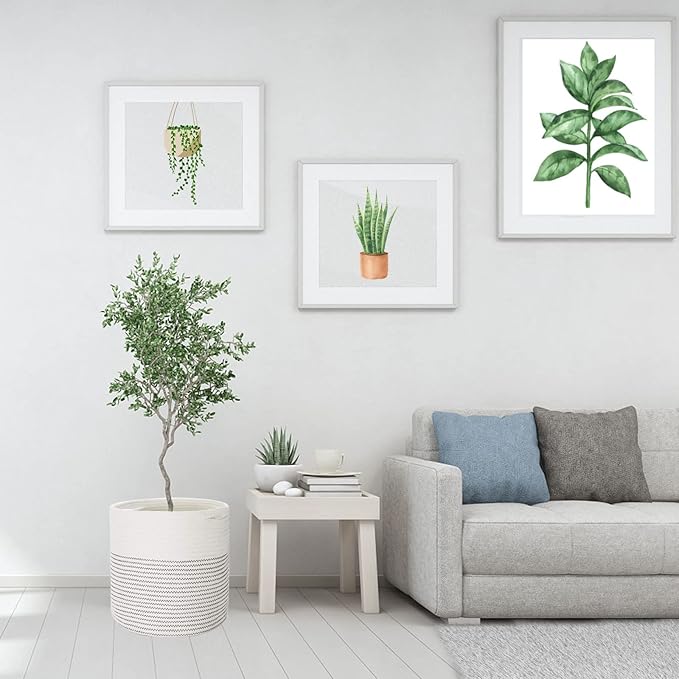 Woven Cotton Rope Plant Basket for 11 12" Flower Pot Floor Indoor Planters, Decor Basket for Plants Storage Organizer Modern Home Decor (12" x 12", White)