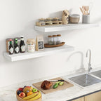 Floating Shelves Set of 2, 36 Inch Long Wooden Wall Shelves, 10 Inch Deep Wall Mounted Storage Shelf with Metal Brackets for Living Room, Bathroom, Bedroom and Kitchen, White