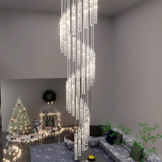 Chandeliers for Living Room 38-Lights Modern Crystal Light Extra Large Chandelier Light Fixture Entryway Foyer High Ceiling Chandelier Lighting with Sloping Ceiling