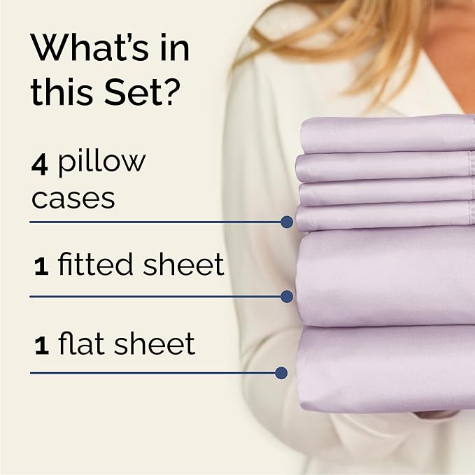 Cal King Sheets Set 6 Piece - Includes 4 Pillowcases - Bed Sheets Cal King Size - Soft Hotel Luxury Bedding - Cooling & Breathable - 1 Flat & 1 Fitted & 4 Pillowcases w/ Deep Pockets - Light Lavender