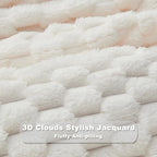 NEWCOSPLAY Super Soft King Blanket Ivory Premium Silky Flannel Fleece 3D Clouds Stylish Jacquard Lightweight Bed Blanket All Season Use 350GSM (Ivory, King(90"x110"))