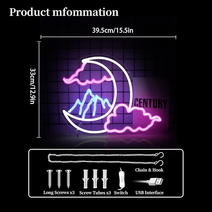 Cloud Moon Mountain Neon Sign Led Neon Lights Neon Signs for Wall Decor Light Up Sign for Birthday Party Club Gift