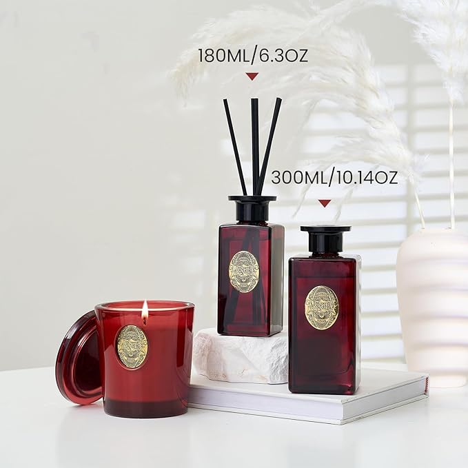 M&SENSE 10.14 oz Large Reed Diffuser Set | Red Camelia Scent Home Oil Diffuser with Sticks |Hotel Collection Non-Toxic Essential Oil |for Bedroom Bathroom Living Room