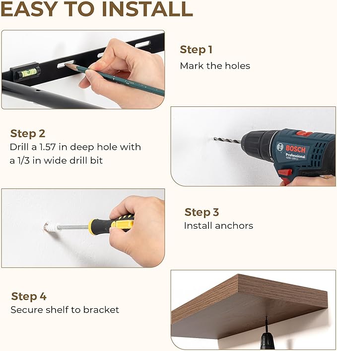 32 Inches Floating Shelves for Wall, 9.3" Deep Long Floating Shelves Set of 2, Large Display & Storage Shelf, Wall Shelf for Bathroom Bedroom Living Room Kitchen Office, Walnut