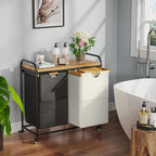 Laundry Hampers 2 Section, Laundry Sorter with Removable Shelf and Pull-Out Bags, Clothes Hampers with Wheels Rolling Cart Basket for Laundry Room Bathroom, 2 x 50 L (Black White)