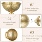 Sziqiqi Urn Vase Gold Centrepiece: 5.5in Small Vintage Vases Set for Table Decorations - Wedding Vase Elegant for Floral Arrangement - Metal Honeycomb Flower Pot for Party Reception Dinner Table