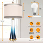 27.4''Table Lamps for Living Room Set of 2，3-Way Dimmable Modern Glass Bedside Lamps with USB Ports，Tall Lamps for Night Stands，Touch End Table Lamps for Bedroom Desk Lamps for Home Office（Blue）