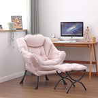 Lazy Chair and Ottoman, Large Accent Lounge Chair with Armrests and a Side Pocket, Modern Leisure Upholstered Sofa Reading Armchair with Footrest for Bedroom, Living Room, Dorm Rooms, Office