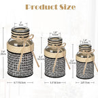 Hollyone 3Pcs Flower Vase Glass Vase with Cotton Rope Cover Woven Glass Vase Decorative Flower Bottle Modern Vase for Table Centerpiece Farmhouse Wedding Home Decor Black & White