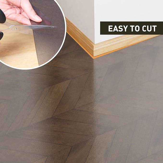 8'×10' Large Vinyl Area Mat for Floor, Translucent Black PVC Floor Mat, Scratch-Resistant Waterproof Area Rug Protector for Under Dining Table, Living Room, Bedroom, Garage