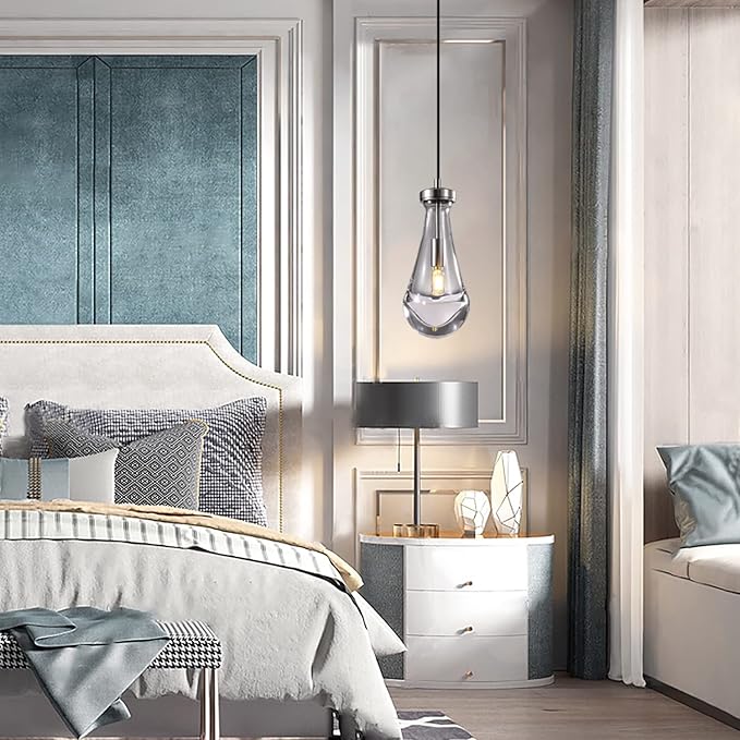 Raindrop Pendant Light Set of 3, Brushing Nickel Pendant Lights for Kitchen Island, Ceiling Hanging Pendant Fixtures, Interior Lighting for Kitchen, Bedroom, Bathroom