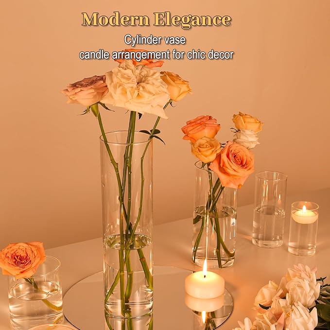 12Pcs Glass Cylinder Vases 12 Inch Tall Clear Flower Vases for Centerpieces Wedding Decoration, Hurricane Floating Candle Holder for Party Table Home Decor