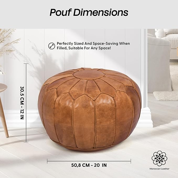 Moroccan Leather Handmade Pouf Ottoman Cover – Unstuffed Foot Stool, Boho Foot Rest for Living Room, Bedroom – Gift for Housewarming or Weddings