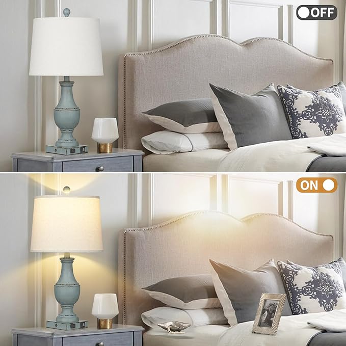 Farmhouse Table Lamps, Rustic 26" Touch Control Bedside Lamps with USB A+C Charging Ports & AC Outlet, Vintage 3-Way Dimmable Traditional Classic Nightstand Lamp for Living Room Bedroom Office Decor
