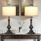 Farmhouse Lamps Set of 2, Antique Vintage Rustic Touch Control Table Lamps with USB A+C Ports & AC Outlet, Retro Classic Bedside Nightstand Lamp for Living Room Bedroom Office Black