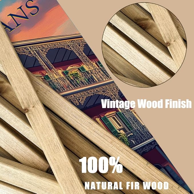 WREVERW Vintage New Orleans Poster Canvas Print with Wooden Hanger Frame, Featuring French Quarter Architecture and Iconic Iron Balconies, Wall Art for Home and Office Decor, 16x23 inches