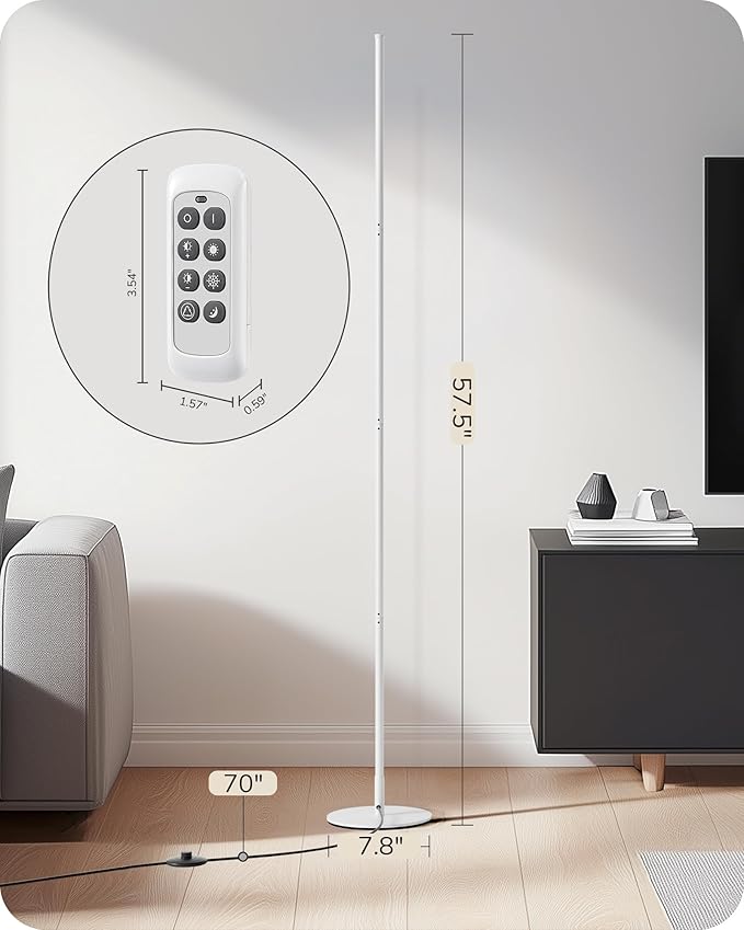 EDISHINE Corner LED Floor Lamp, 57.5" Dimmable Corner Light with Remote, 3 Color Temperature 3000K-4500K-6000K, Minimalist Floor Lamp for Bedroom, Living Room, Office, White