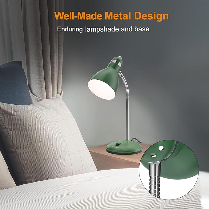 LEPOWER Metal Desk Lamp, Adjustable Goose Neck Table Lamp, Eye-Caring Study Desk Lamps for Bedroom, Study Room and Office (Green)