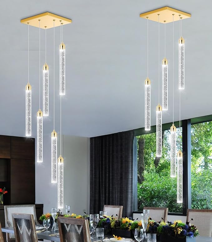 Mini Chandelier Crystal Pendant Lights for Kitchen Island Modern LED Dimmable Ceiling Handing Lighting Adjustable Flush Mount Ceiling Light for Dining Room Bedroom Foyer