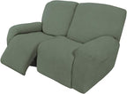 Easy-Going 6 Pieces Recliner Loveseat Stretch Sofa Slipcover Sofa Cover Furniture Protector Couch Soft with Elastic Bottom Kids, Spandex Jacquard Fabric Small Checks Greyish Green