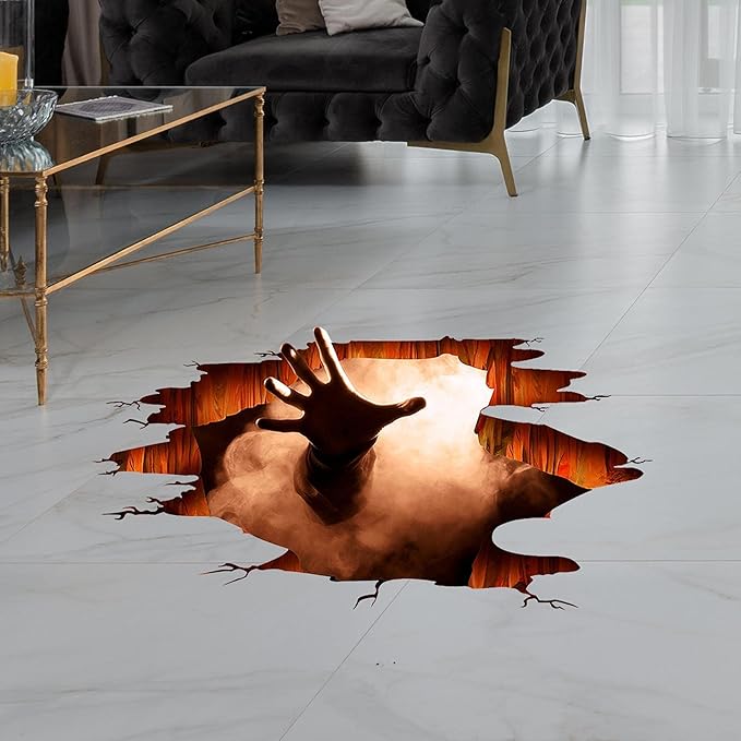 Halloween Wall Decals 3D Floor Wall Ceiling Stickers, Ghost Hand Scratching Wall Posters Removable Halloween Art Murals Window Clings Vinyl Wallpaper for Bedroom Bar Pub Living Room