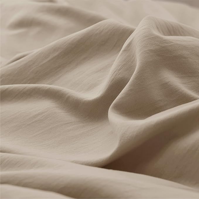 Bedsure Deep Beige Duvet Cover Queen Size - 3 Pieces Prewashed Cotton-Like Extra Soft Bedding Set, Includes 1 Duvet Cover 90x90 Inches with Zipper Closure & 2 Pillow Shams, Comforter Not Included