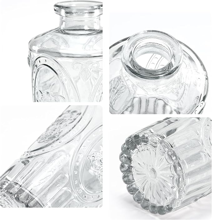 Glass Bud Vases Set of 12, Clear Small Vases for Flowers, Bulk Glass Vase for Centerpieces, Vintage Embossed Flower Vase for Wedding Table Decoration, Home, Cocktail Party