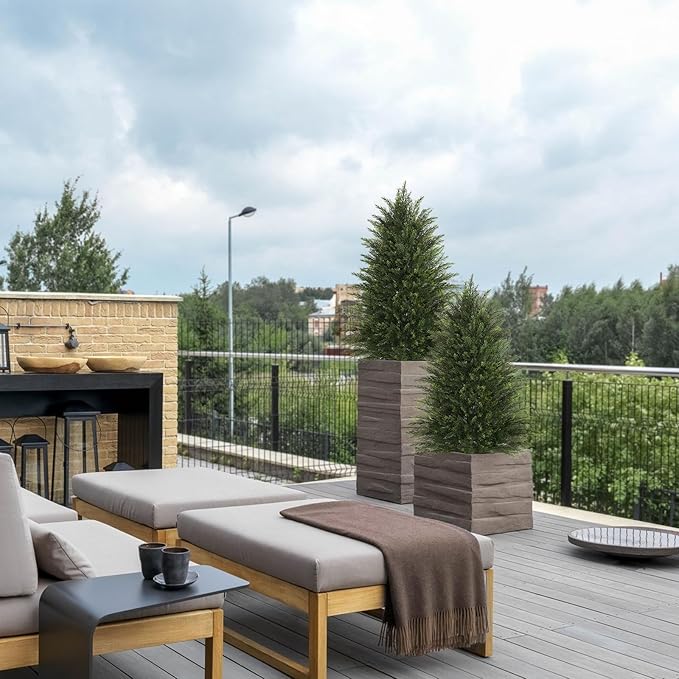 Artificial Topiary Ball Tree, Indoor Realistic Faux Boxwood Bush Potted Plants, Outdoor Fake Shrubs Cedar Evergreen Plants for Home Living Room Front Porch Decor (2, 4ft)