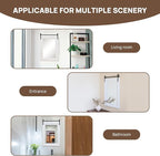 ALBAD Farmhouse Wood Framed Wall Mirror, Natural Wood and Framed Wall Mounted Bathroom Vanity Mirror for Farmhouse Decor, Vertical or Horizontal Hanging