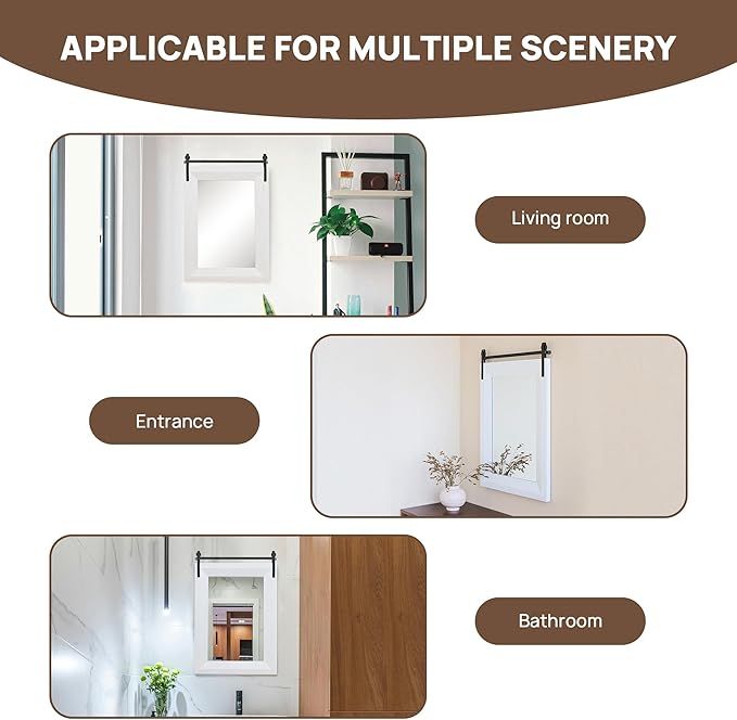 ALBAD Farmhouse Wood Framed Wall Mirror, Natural Wood and Framed Wall Mounted Bathroom Vanity Mirror for Farmhouse Decor, Vertical or Horizontal Hanging