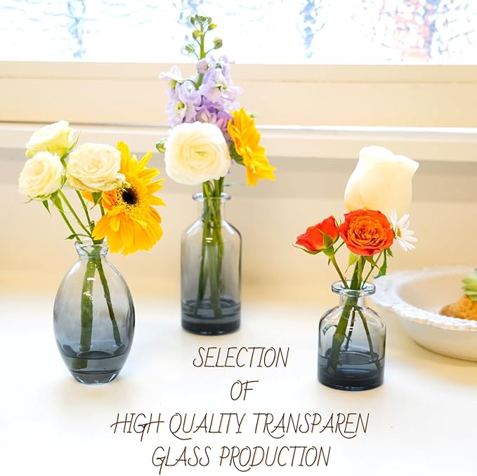 24 Pack Black Clear Bud Vases, Small Glass Mini Vases – Modern Small Decorative Vases in Bulk for Floral Arrangements, Wedding Centerpieces, Table Decor, Home & Party Decorations