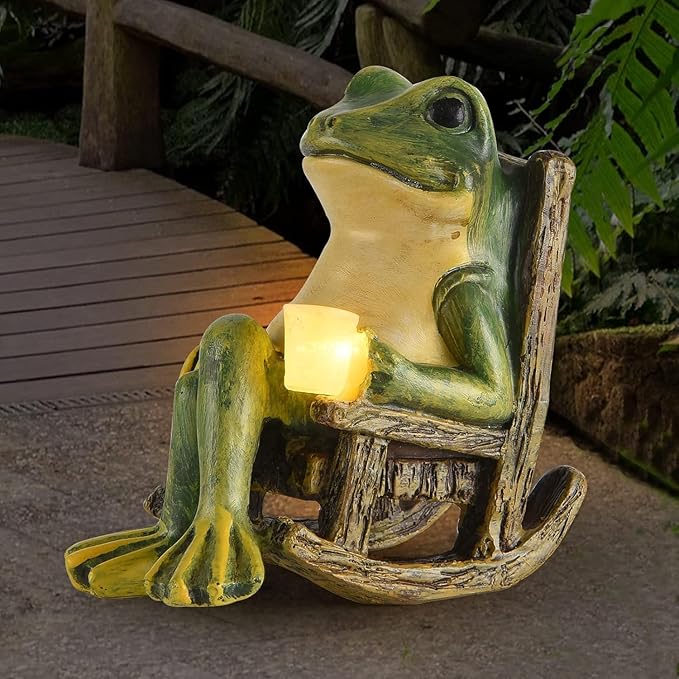 Miniature Frog Garden Statue Gifts Fall Halloween Decorations Fairy Garden Accessories Outdoor Lights Solar Garden Frog Decor Art Housewarming Gift for Patio,Yard,Lawn Ornament,3.89"x2.36"x3.93