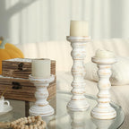 SWALLOWLIVING Rustic Farmhouse Wood Pillar Candle Holder Set of 3 for Candlestick, White