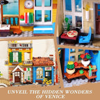 Venice Main Street Building Set for Adults, 2155 PCS City Riverside House Building Block Kit with Light Flower Shop Pizzeria, Home Decor Architecture Brick Model Women Men Teen Girl 12+