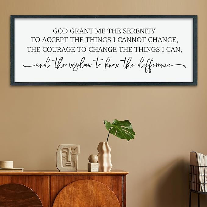 ZZJJHYWGQ Bible Verse Wall Decor Serenity Prayer Inspirational Religious Art, 40''×15'' Rustic Christian God Grant Me Saying Horizontal Holy Catholic Scripture Sign for Living Room Large Wall Hanging (Black)