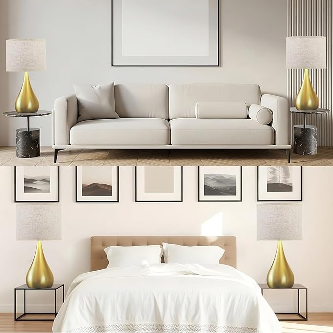 18.1'' Modern Touch Lamps for Nightstand Set of 2 with 3 Way Dimmable, Table Lamps for Living Room, Office, Bedside Lamps with Heavy Iron Base, Touch Switch, Bulb Included, Gold