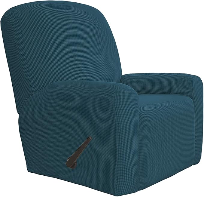 Easy-Going 4 Pieces Oversized Recliner Stretch Sofa Slipcover Sofa Cover Furniture Protector Couch Soft with Elastic Bottom Polyester Spandex Jacquard Fabric Small Checks DeepTeal,X-Large
