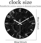 Oversized Decorative Clocks Battery Operated 24 Inch Marble Black Wall Clock for Office Round Non Ticking Wall Clock Silent