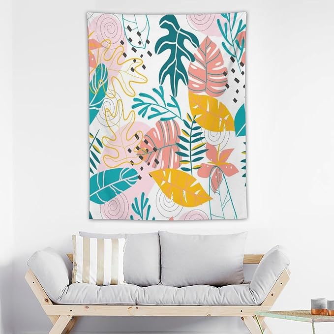 ICMOLYYENLO Tropical Green Leaves Tapestry, Exotic Leaves Beautiful Bedroom Wall Hanging, Floral Poster Blanket for Bedroom Living Room Dormitory Apartment 30x40 Inch